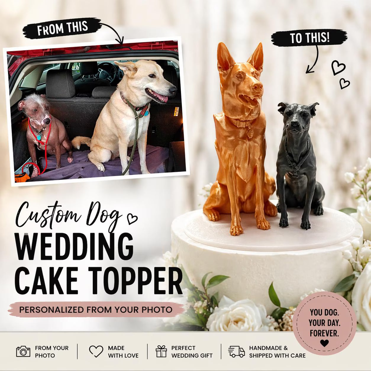 Custom Dog Wedding Cake Topper